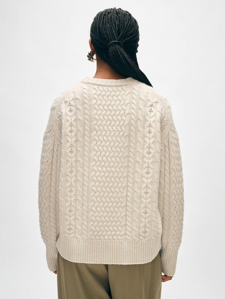 White + Warren - Merino Cashmere Cable Crewneck in Ivory