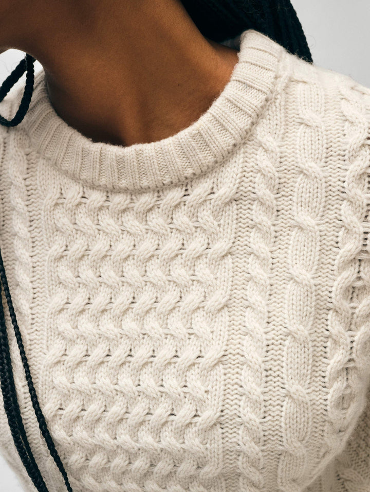 White + Warren - Merino Cashmere Cable Crewneck in Ivory