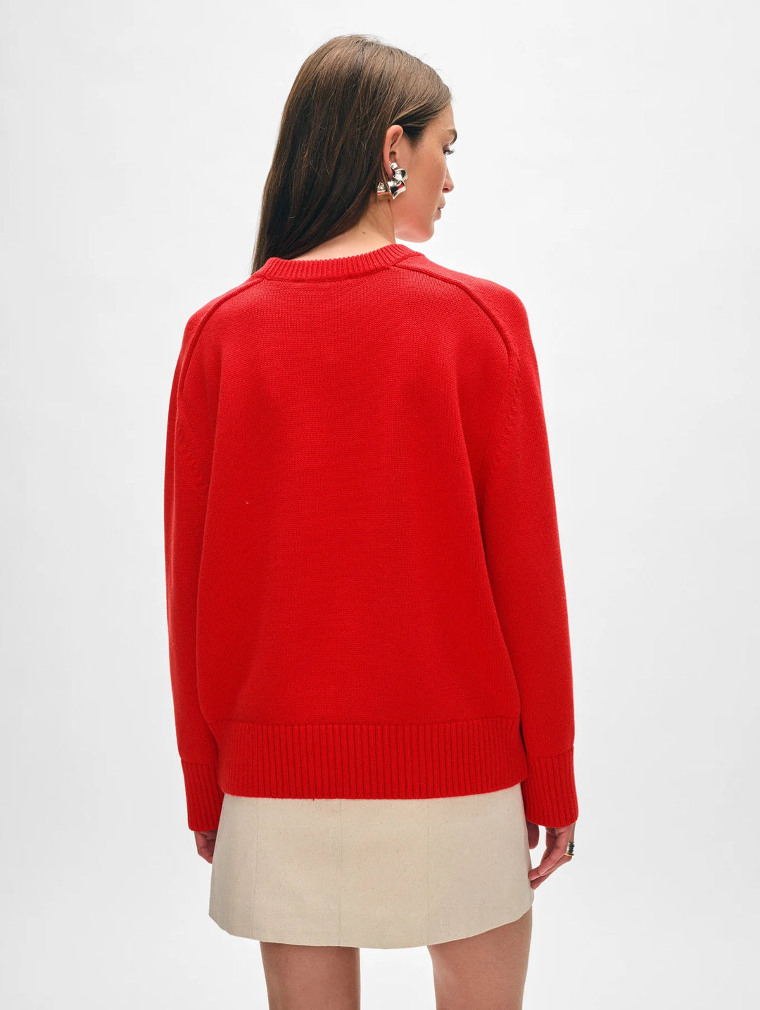 White + Warren - Organic Cotton Saddle Sleeve Crewneck in Cherry