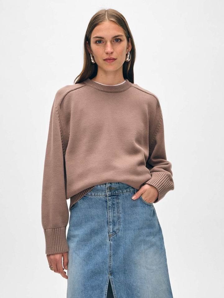 White + Warren - Organic Cotton Saddle Sleeve Crewneck in Mocha