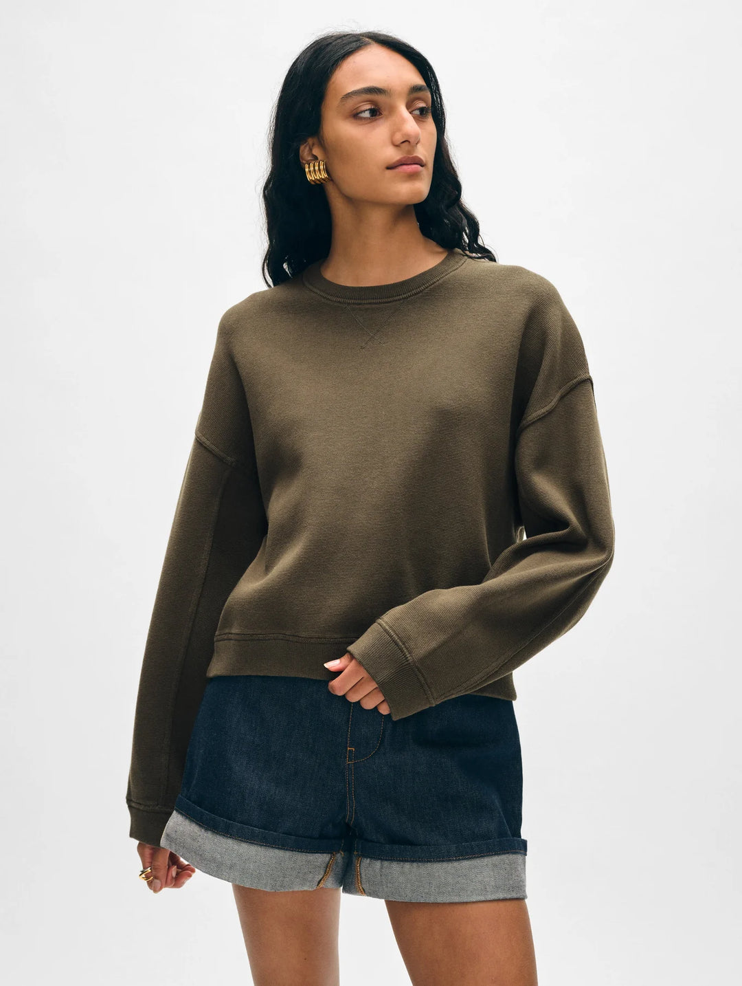 White + Warren - Superfine Organic Cotton Sweatshirt in Dark Sage