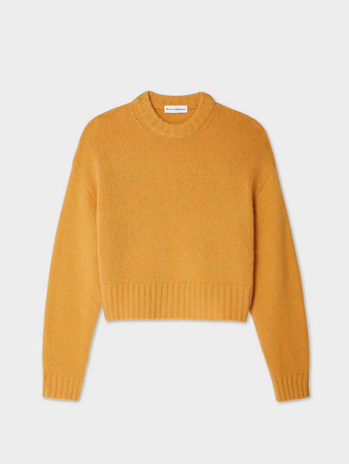 WHITE & WARREN - Cashmere Saddle Sleeve Crewneck Sweater in Goldenrod