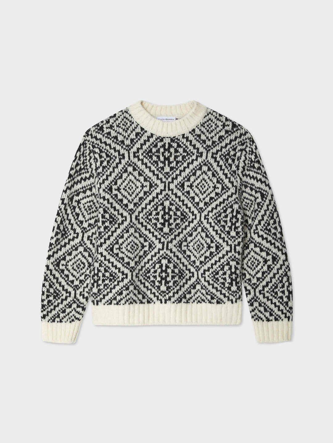 White + Warren - Plush Alpaca Blend Nordic Crewneck in Ivory/Black