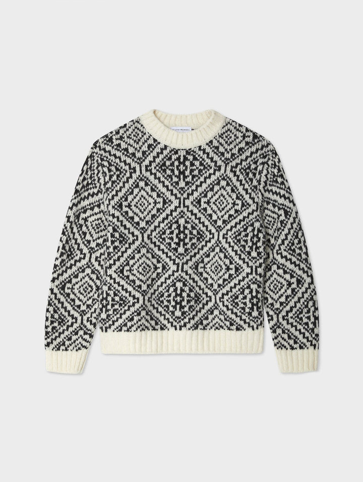 White + Warren - Plush Alpaca Blend Nordic Crewneck in Ivory/Black