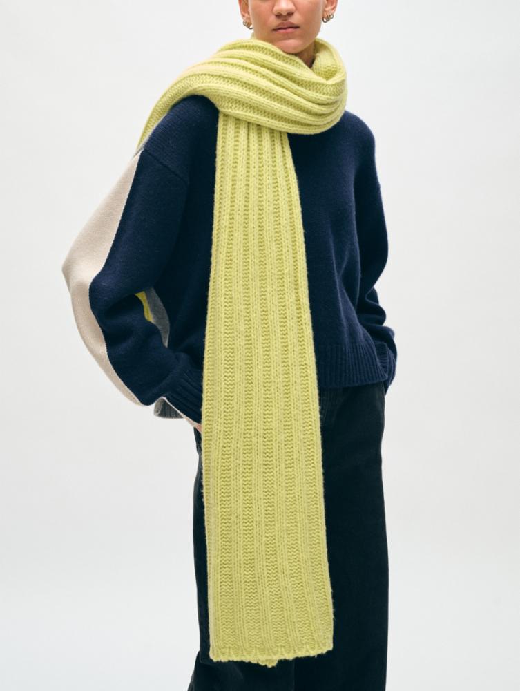 White + Warren - Lofty Cashmere Blend Ribbed Scarf in Pale Lime