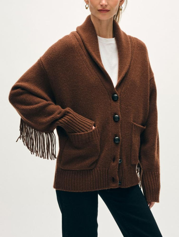 White + Warren - Cashmere Blend Luxe Fringe Coatigan in Coco