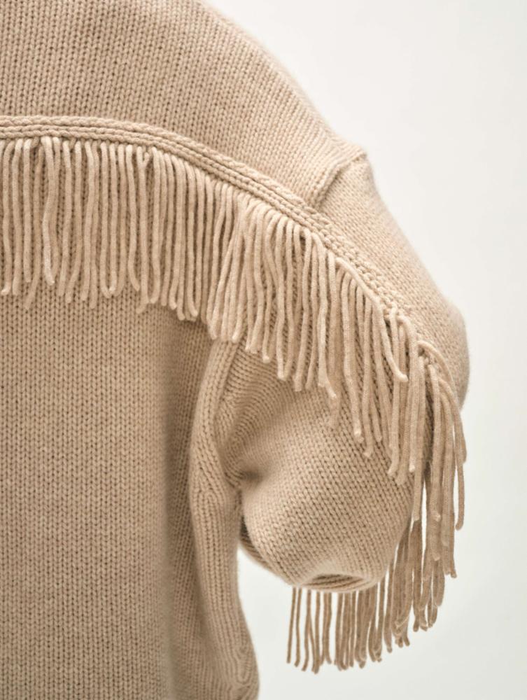 White + Warren - Cashmere Blend Luxe Fringe Coatigan in Sand Wisp Heather