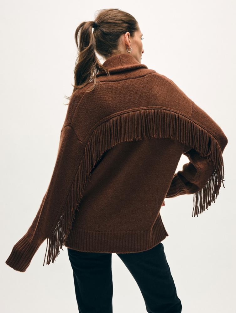 White + Warren - Cashmere Blend Luxe Fringe Coatigan in Coco