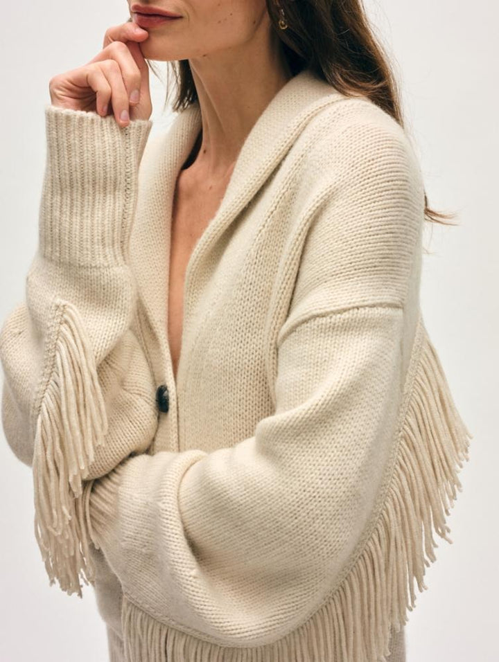 White + Warren - Cashmere Blend Luxe Fringe Coatigan in Ivory