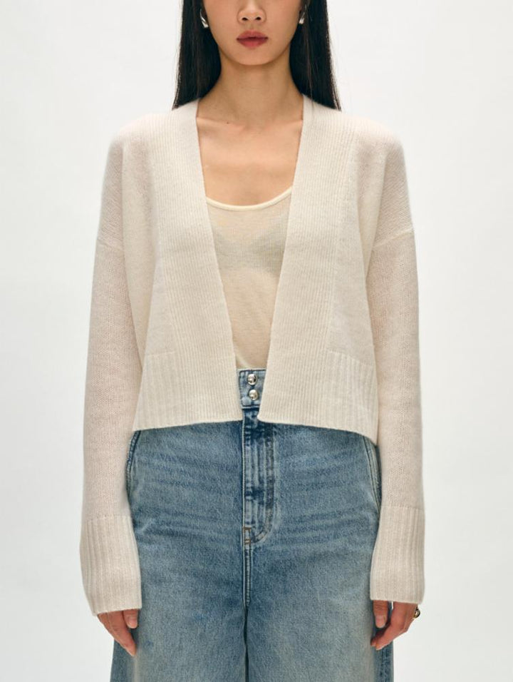White + Warren - Cashmere Featherweight Open Cardigan in Soft White