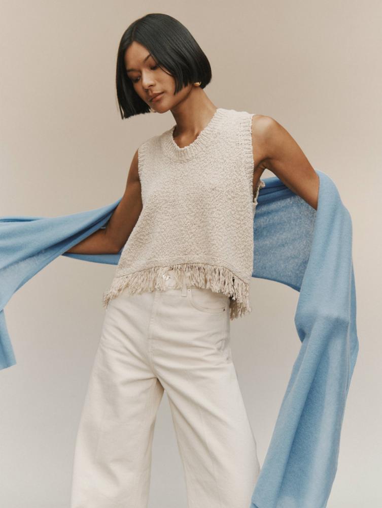 White + Warren - Cotton Slub Fringe Tank in Ivory