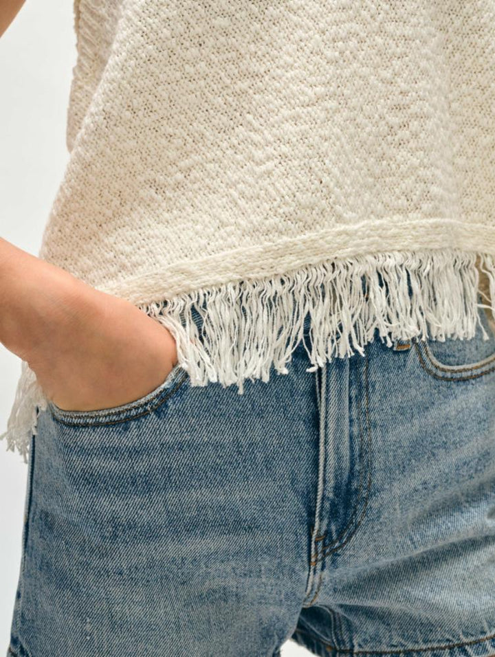 White + Warren - Cotton Slub Fringe Tank in Ivory