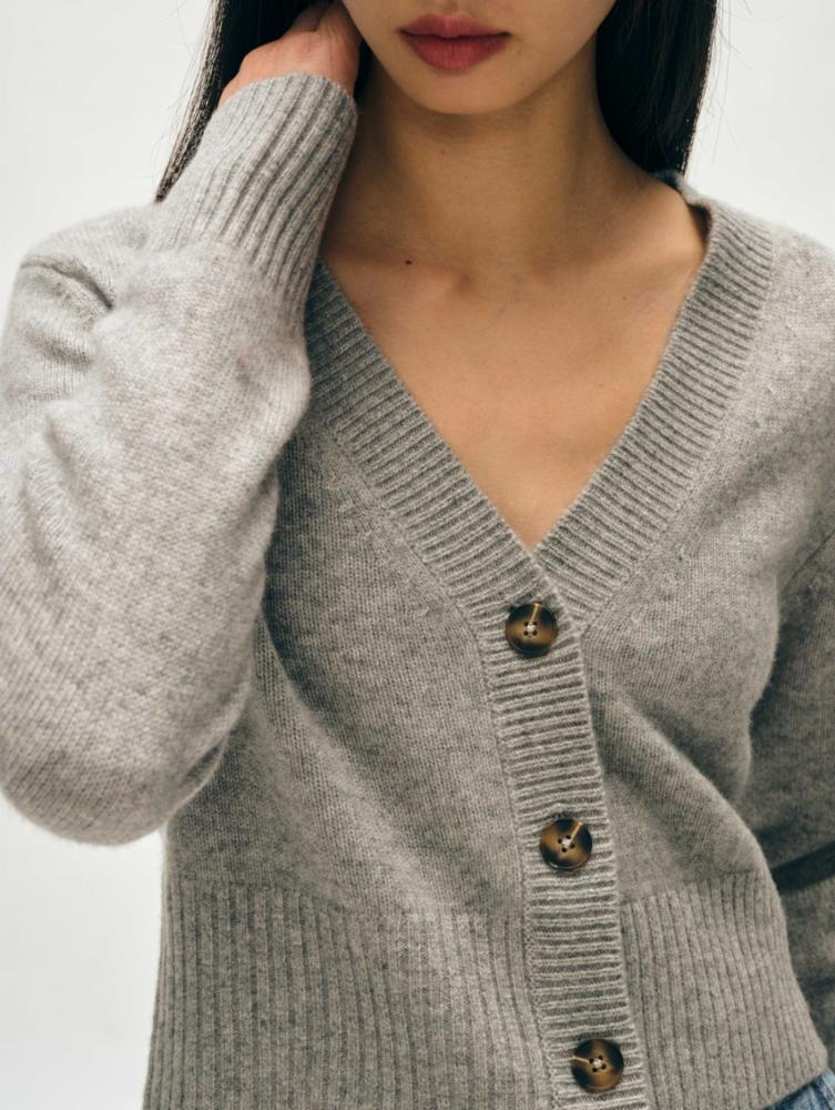 White + Warren - Cashmere Cropped Button Down Cardigan in Grey Heather