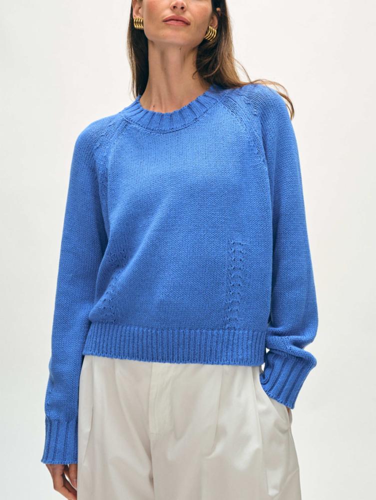 White + Warren - Cotton Blend Beachy Crew in Azure Blue
