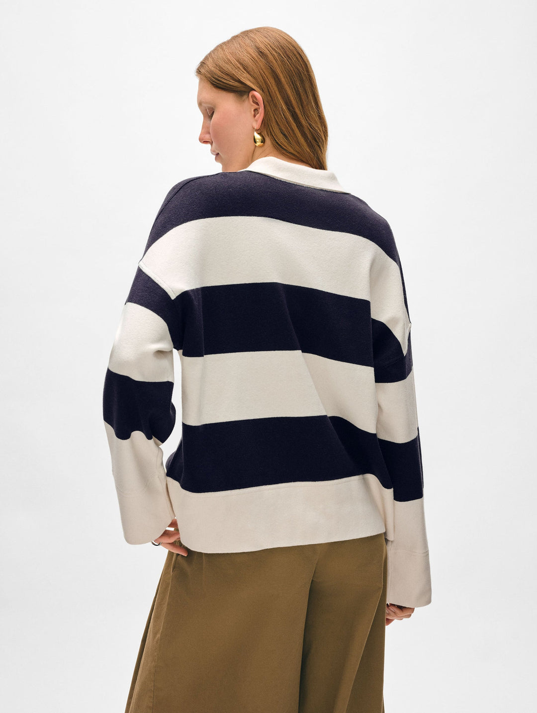 White + Warren - Fine Cotton Blend Rugby Polo in Deep Wave/White