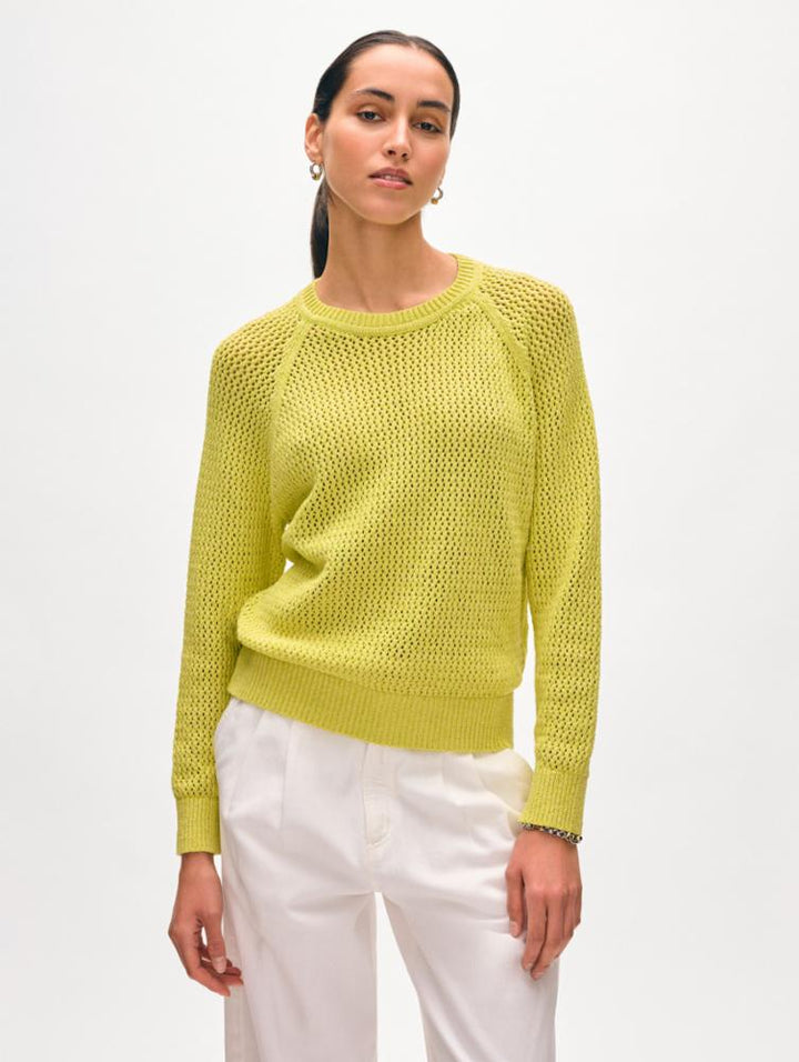 WHITE & WARREN - Fine Cotton Boucle Mesh Sweatshirt in Yellow