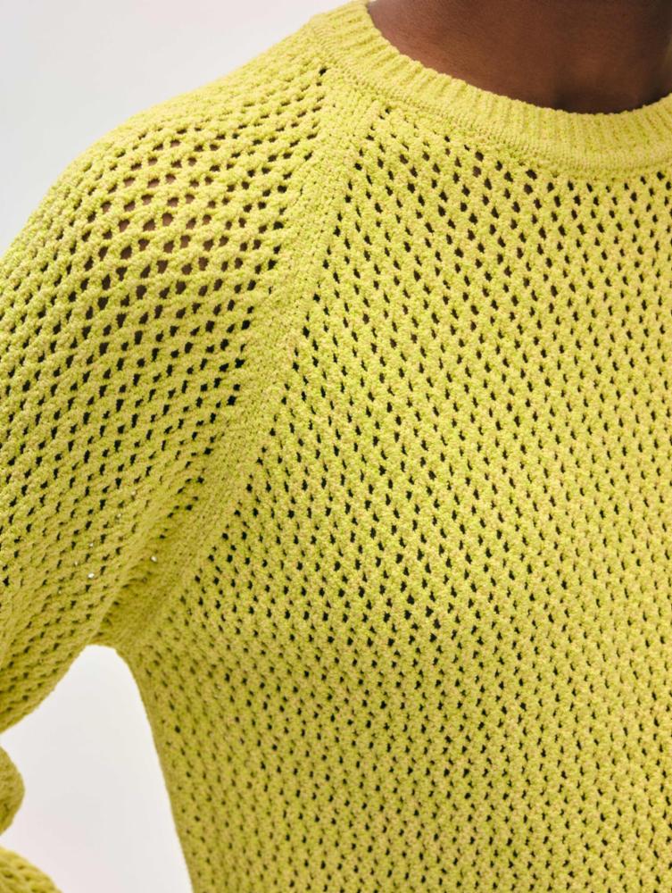 WHITE & WARREN - Fine Cotton Boucle Mesh Sweatshirt in Yellow