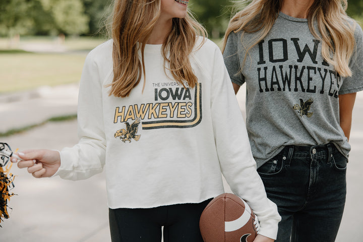 Retro Brand x Blond Genius - Iowa Hawkeyes Old School French Terry Cut Hem Sweatshirt in Antique White