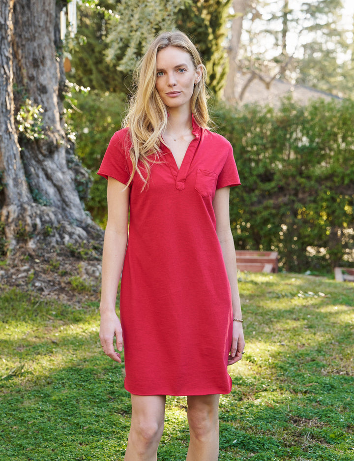 Frank & Eileen - Short Sleeve Polo Dress in Double Decker Red