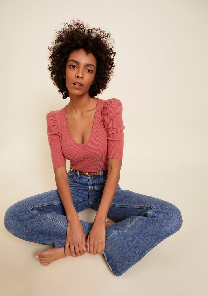 Nation LTD - Nancy Puff Sleeve Sweater Tee in Rosehip