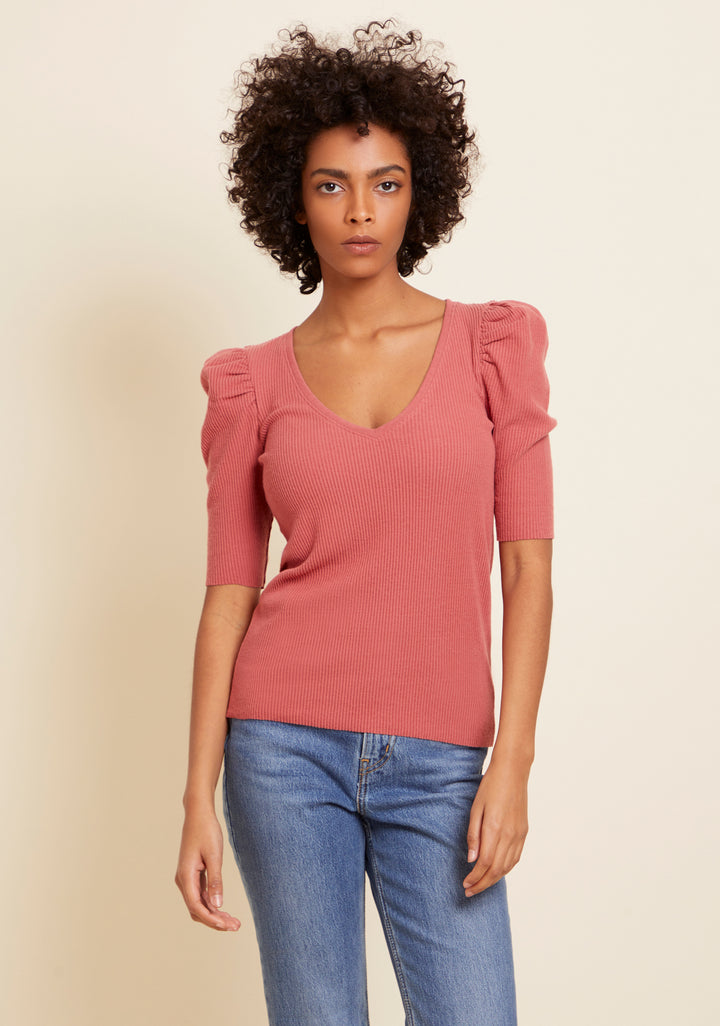 Nation LTD - Nancy Puff Sleeve Sweater Tee in Rosehip