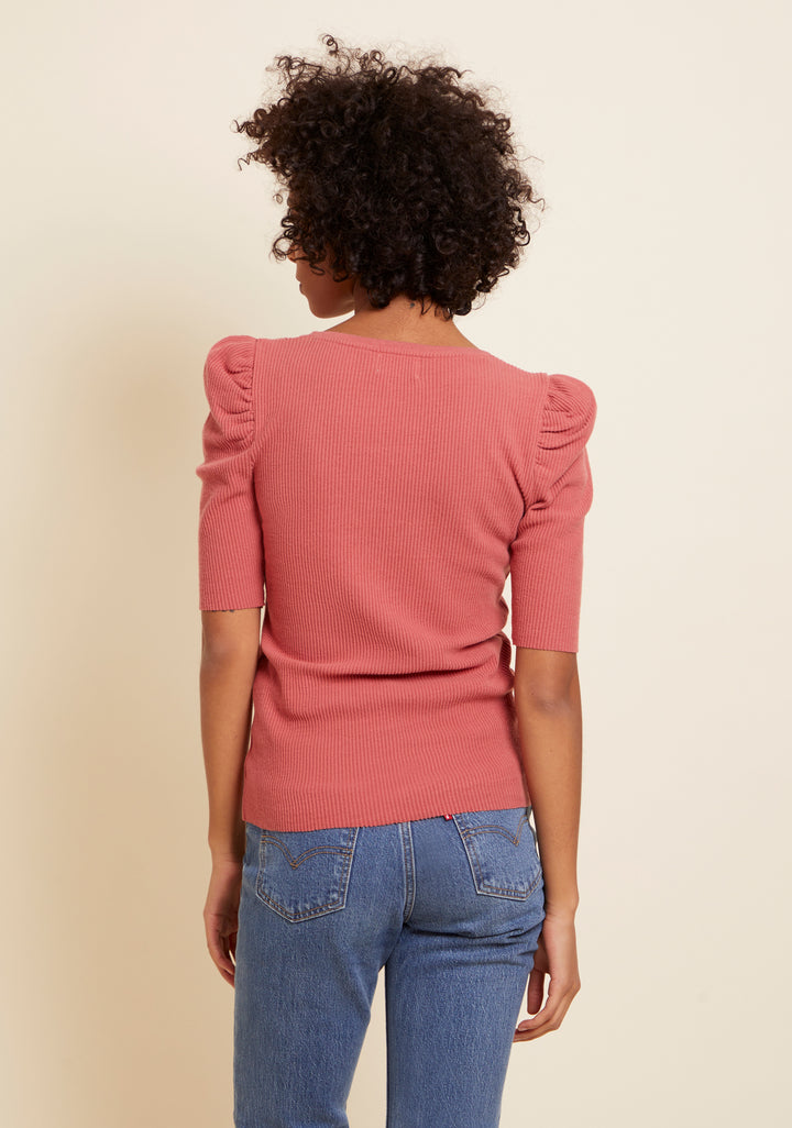 Nation LTD - Nancy Puff Sleeve Sweater Tee in Rosehip