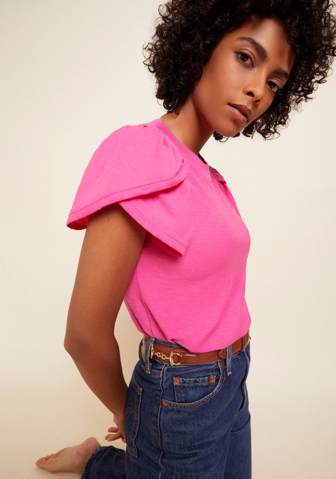 Nation LTD - Kennedy Contrast Tulip Sleeve in Girl Crush