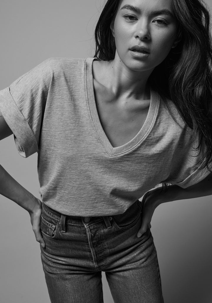 NATION LTD - Stevie Cuffed V-Neck in Heather Grey