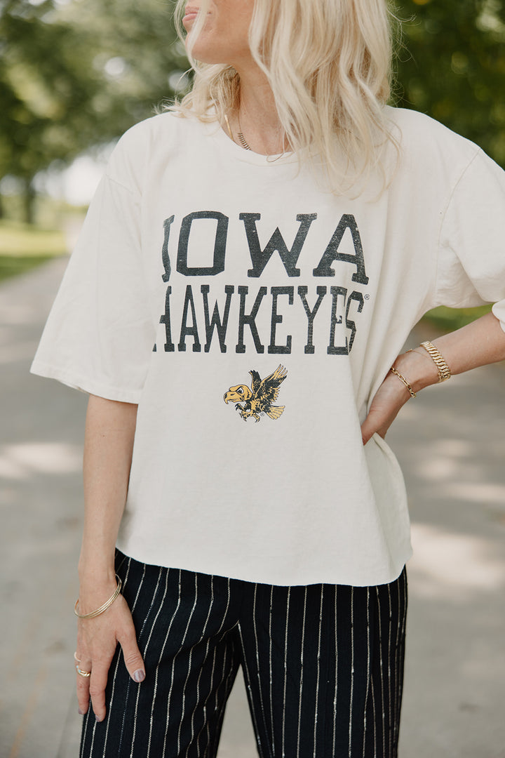 Retro Brand x Blond Genius - Iowa Hawkeyes Drop Shoulder Heavy Weight Tee in Antique White