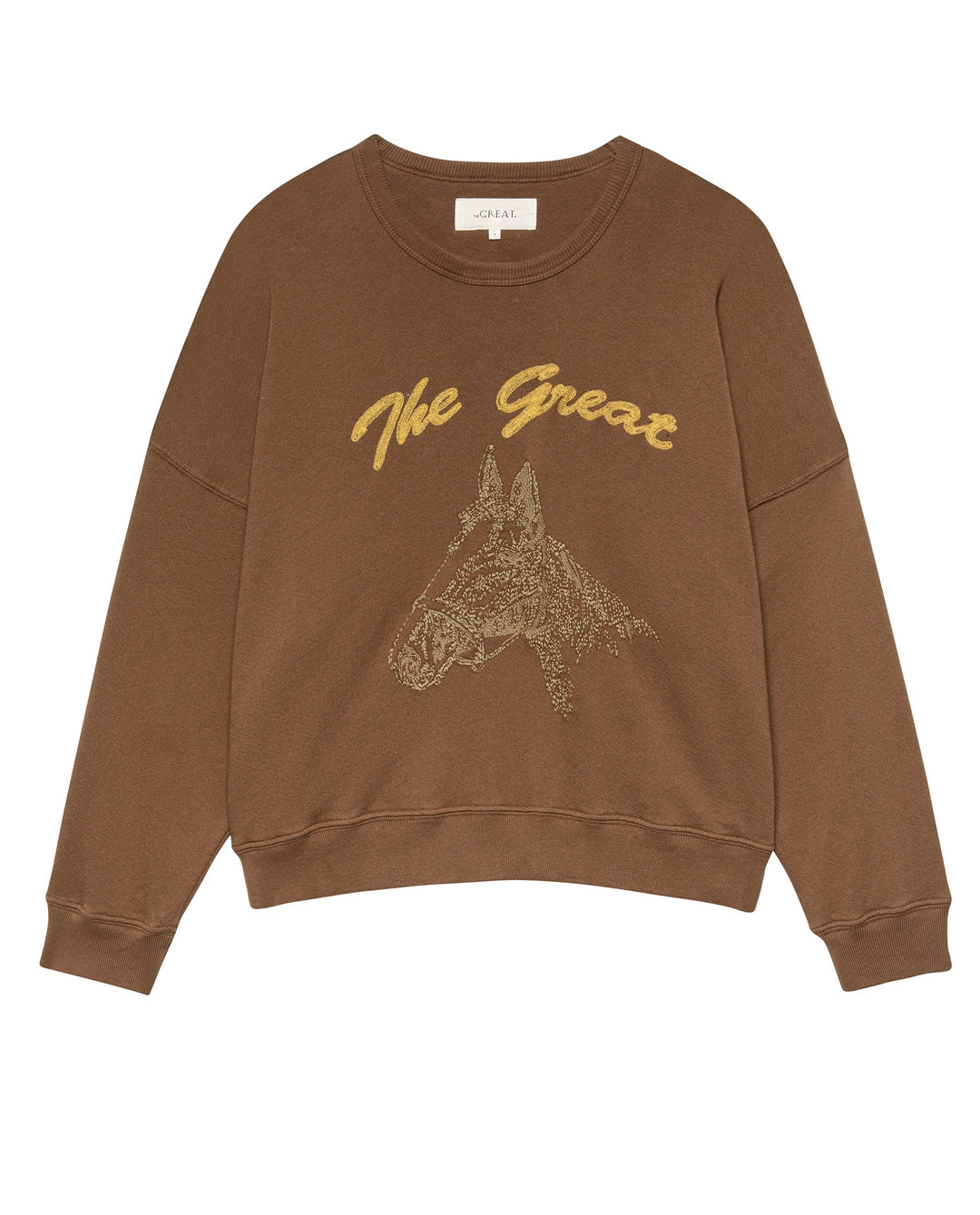 The Great - The Teammate Sweatshirt with Horse Embroidery in Umber