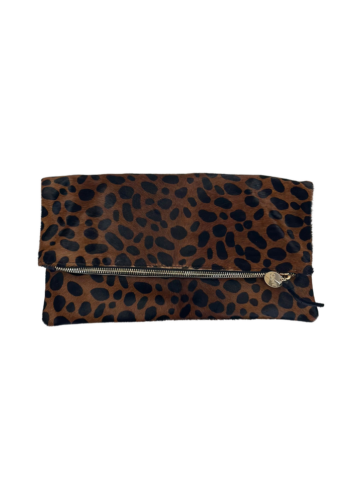 Clare V - Foldover Calf Hair Clutch in Dark Leopard