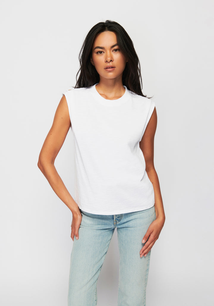 Nation LTD - Marina Muscle Tee w/ Shoulder Button in Optic White
