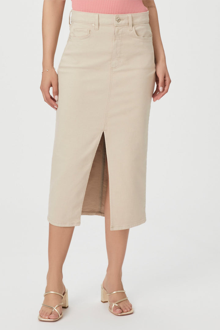 Paige Premium Denim - Angela Midi Denim Skirt in Soft Beige