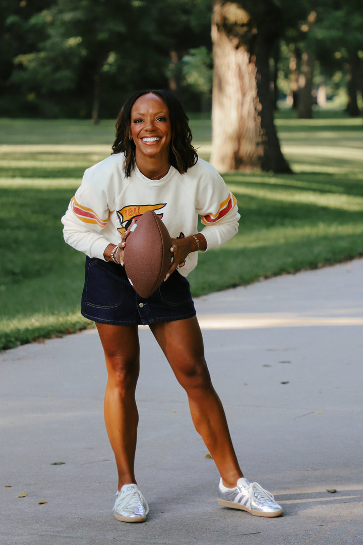Iowa State Cut-Hem Striped Sleeve Sweatshirt (BL932-BLISU2192A-AWH)