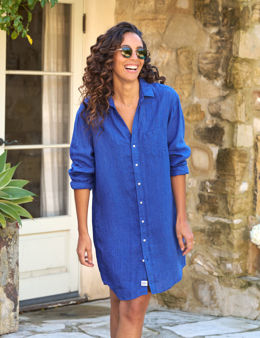 Frank & Eileen - Mary Classic Shirtdress in Bright Blue Linen Blond Genius Frank & Eileen - Mary Classic Shirtdress in Bright Blue Linen Blond Genius