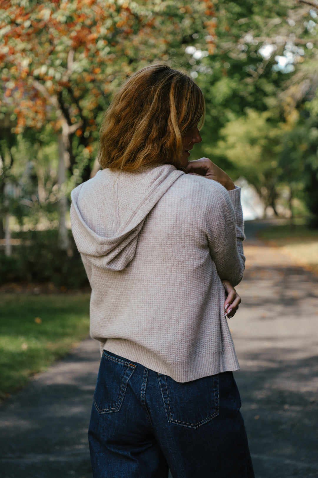 Tenlea Hunter - Cashmere Waffle Zip Hoodie in Sandwisp Heather