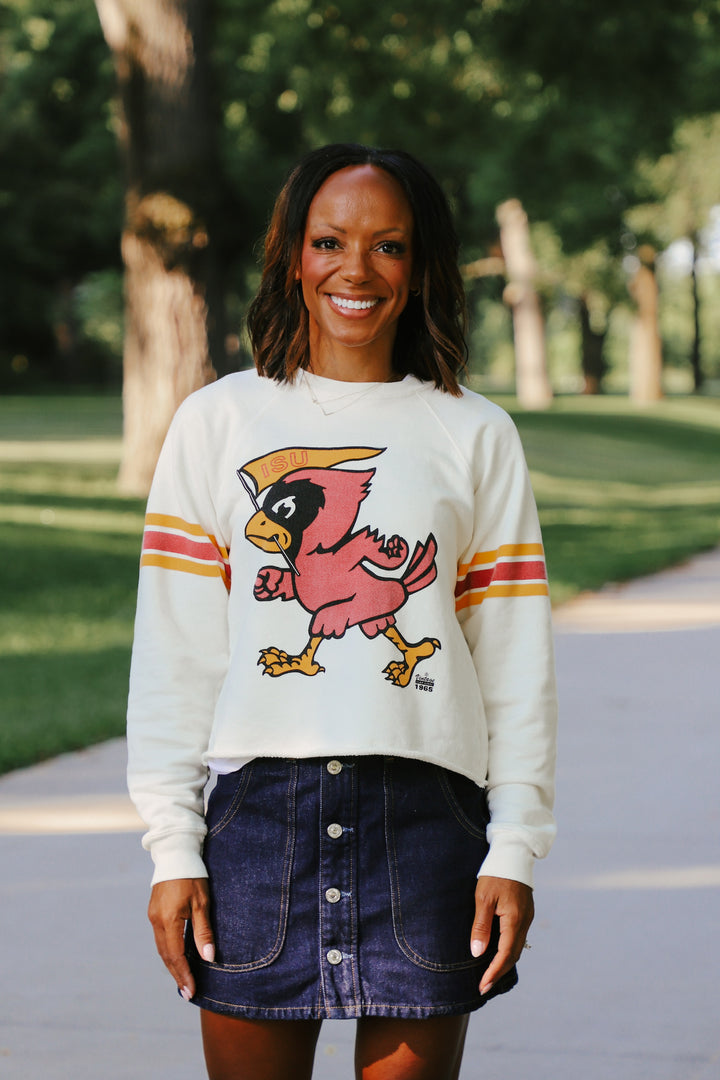 Iowa State Cut-Hem Striped Sleeve Sweatshirt (BL932-BLISU2192A-AWH)