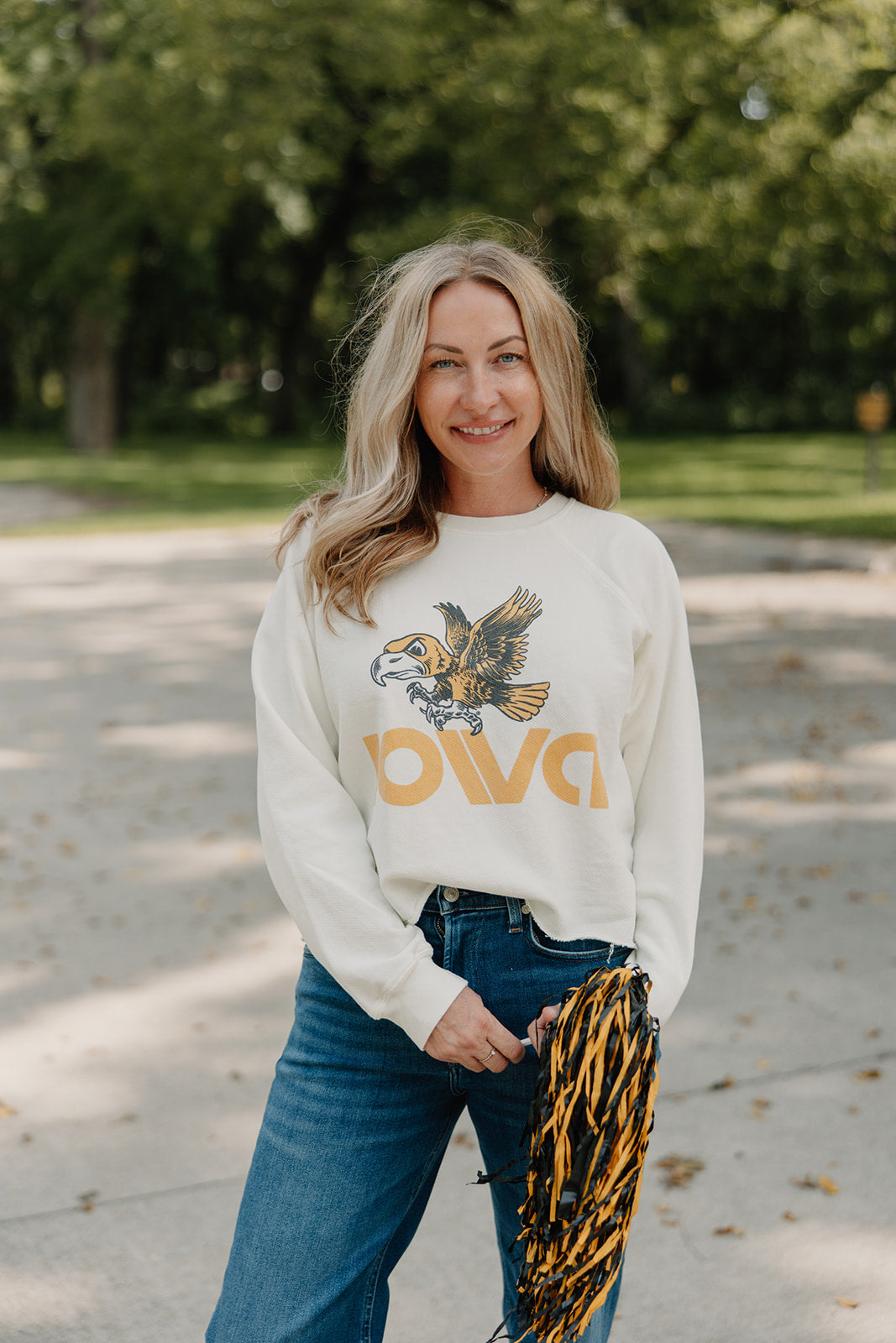 Retro Brand x Blond Genius - Iowa Hawkeyes Hawks French Terry Cut Hem Sweatshirt in Antique White