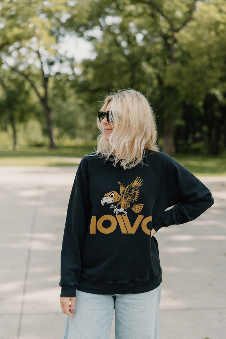 Retro Brand x Blond Genius - Iowa Hawkeyes French Terry Crewneck in Vintage Black