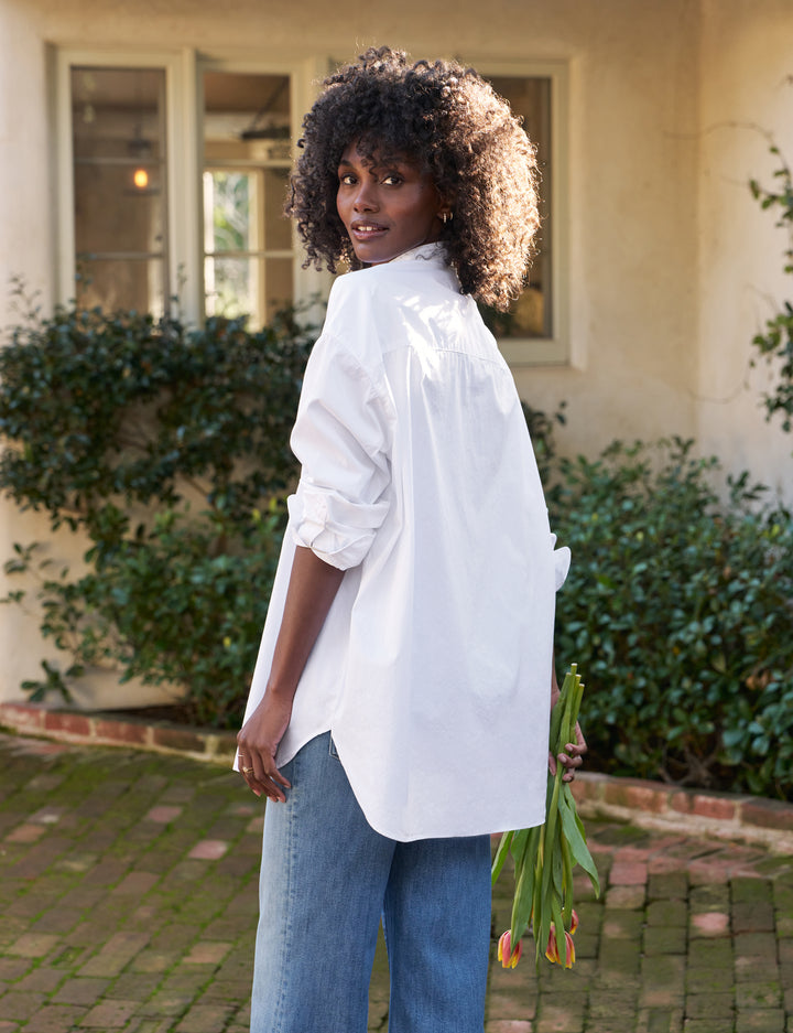 Frank & Eileen - Victoria Woman's Collarless Button Down in White
