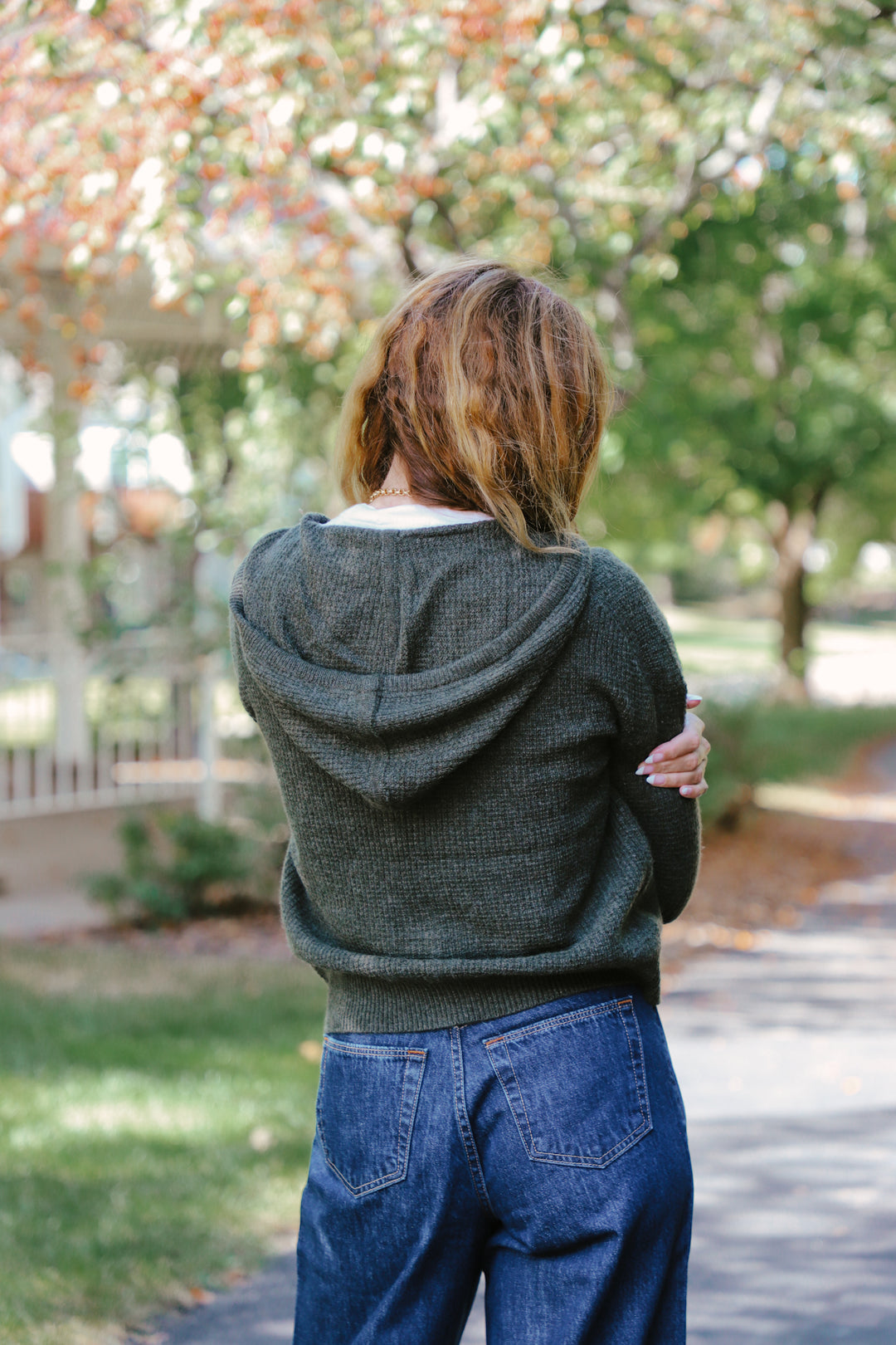 Tenlea Hunter - Cashmere Waffle Zip Hoodie in Thyme Heather