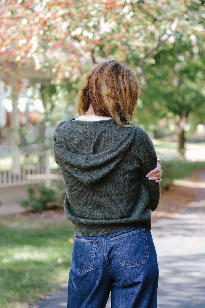 Tenlea Hunter - Cashmere Waffle Zip Hoodie in Thyme Heather