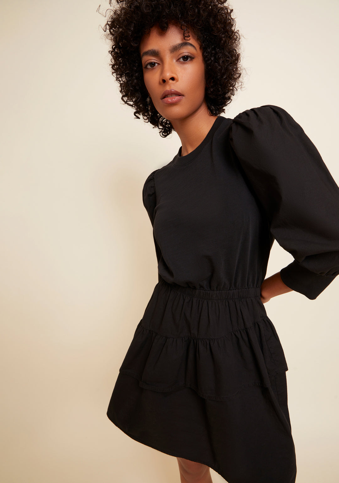 NATION LTD - Tenley Ruffled Combo Mini in Jet Black
