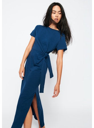 Nation LTD - Lavi Tied T-Shirt Dress with slit in Deep Space