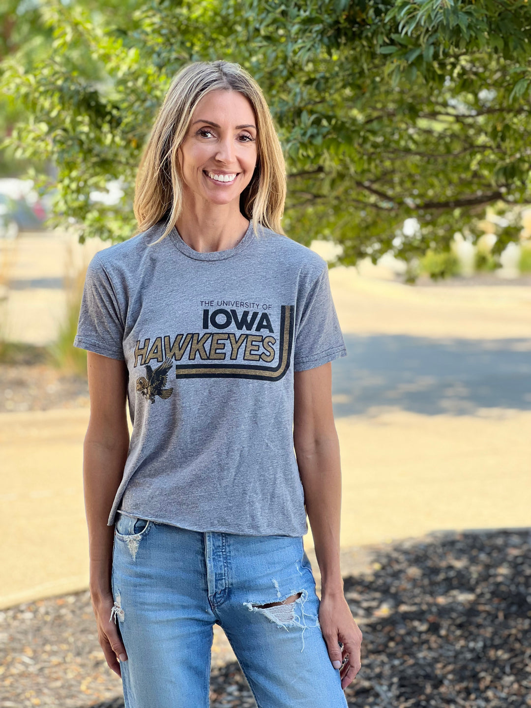 Retro Brand x Blond Genius - Iowa Hawkeyes Retro Tee in Heather Grey
