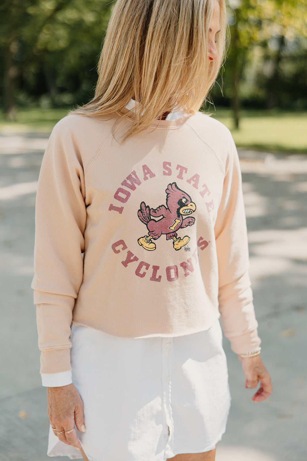 Retro x Blond Genius - ISU Iowa State Cyclones Vintage French Terry Cut Hem Sweatshirt in Washed Camel