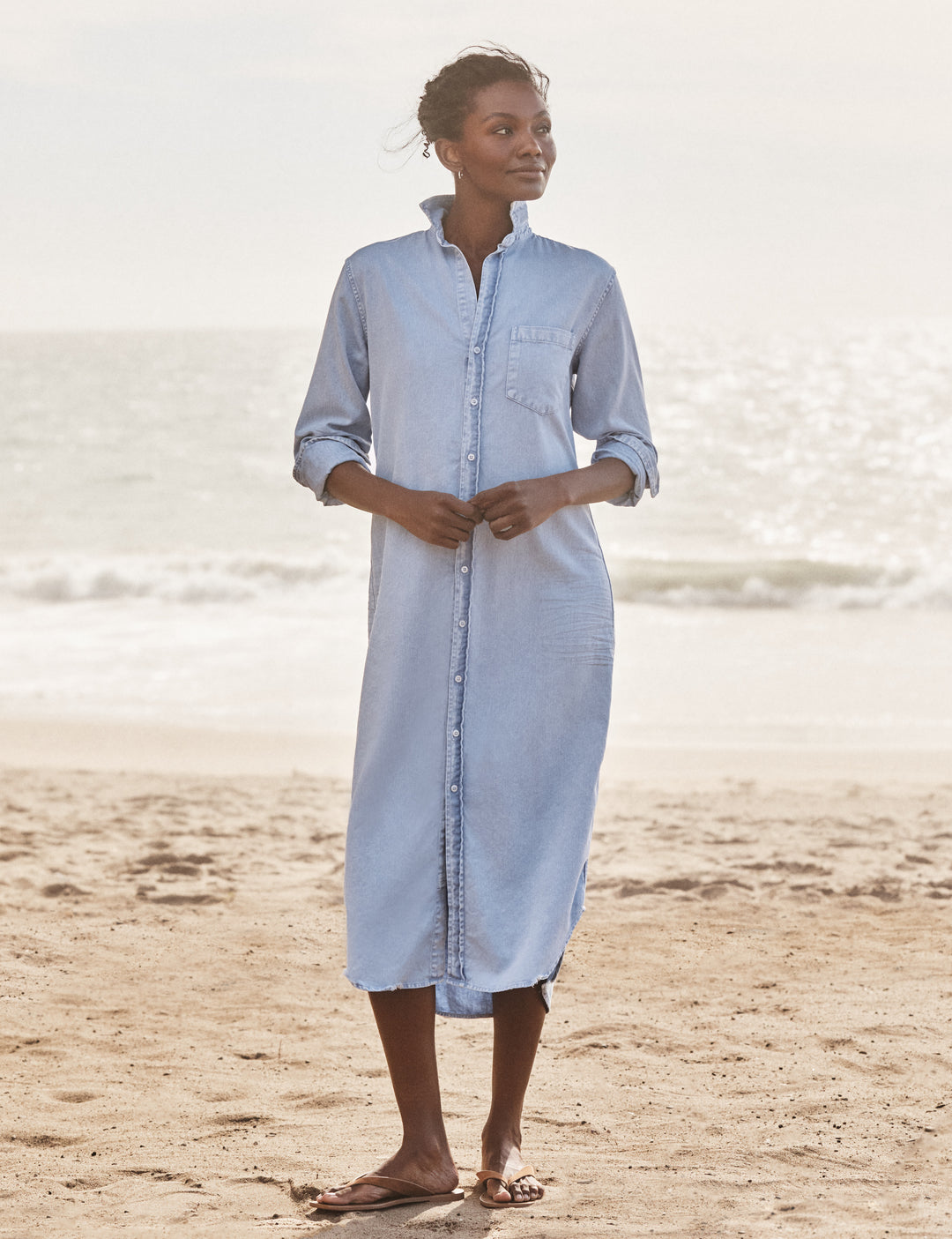 Frank & Eileen - Rory Maxi Shirtdress in Pool Water Blue Dress