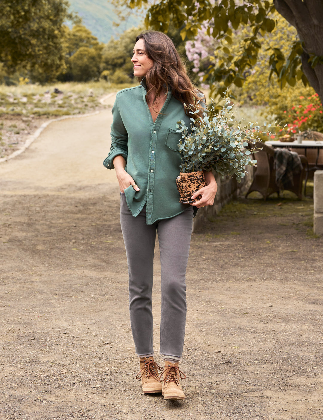 Frank & Eileen - Eileen Relaxed Button Up Triple Fleece in Rosemary