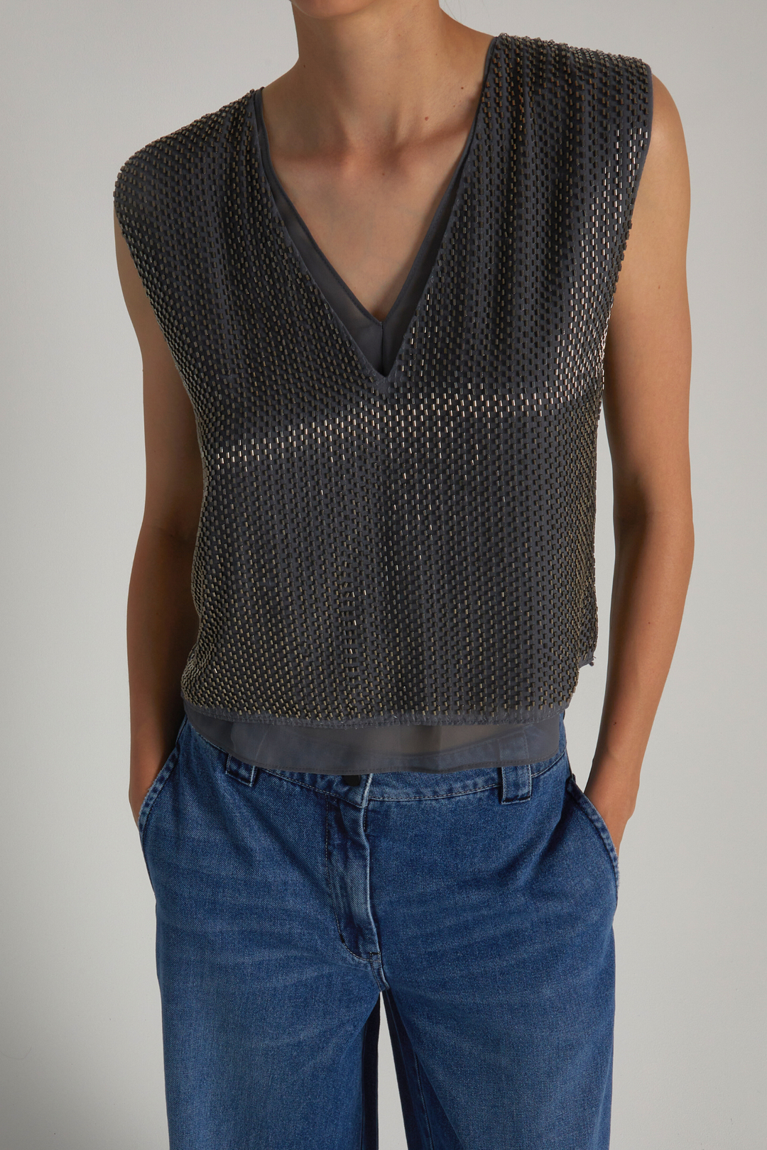 Saint Art New York - Cassidy Beaded Top in Thunder