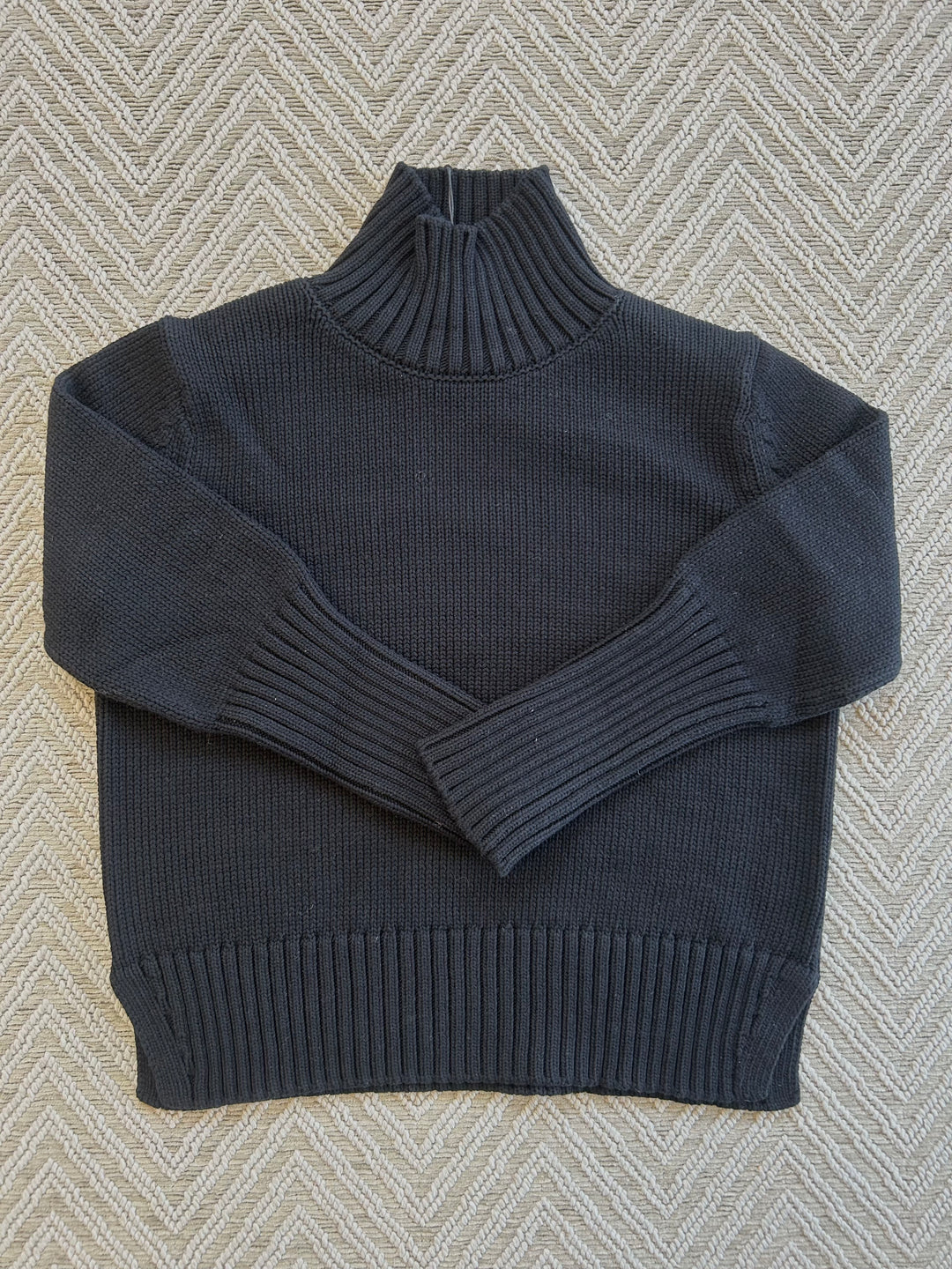 White + Warren - Core Spun Cotton High Rib Turtleneck in Black